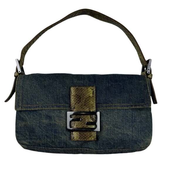Fendi Handbags - Fendi Denim Snakeskin Baguette